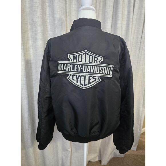 VINTAGE 1990'S Harley-Davidson Men's Black Satin Bomber Jacket Sz Small Logo - Picture 4 of 16